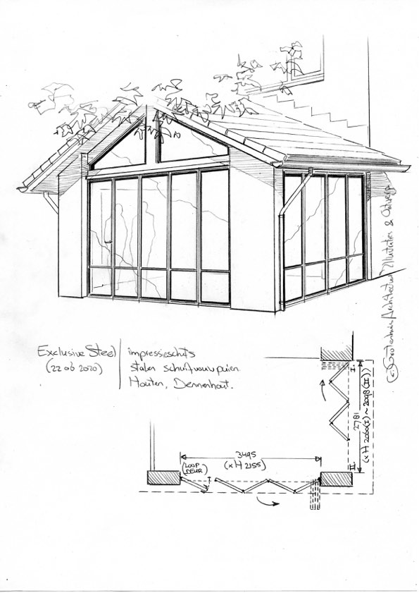 Sfeertekening van eindresultaat veranda